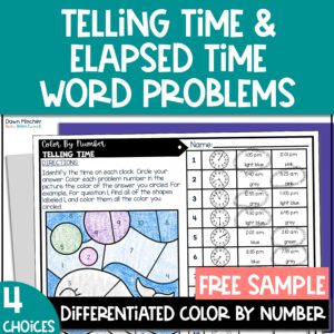Telling Time & Elapsed Time Word Problems Color by Number Free Sample