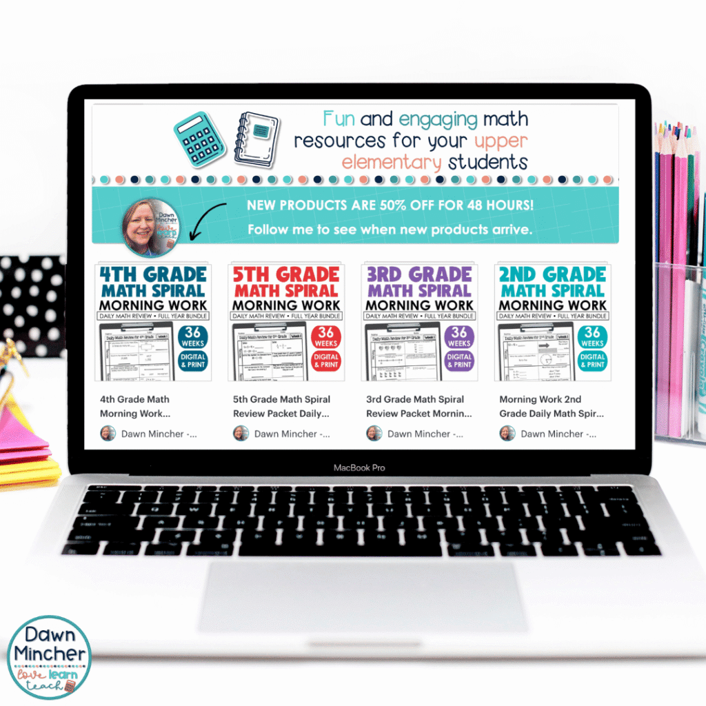 If you're looking for an easy way to establish meaningful math routines from the very first week of school, be sure to explore my collection of spiral review resources for 2nd, 3rd, 4th, and 5th grade.