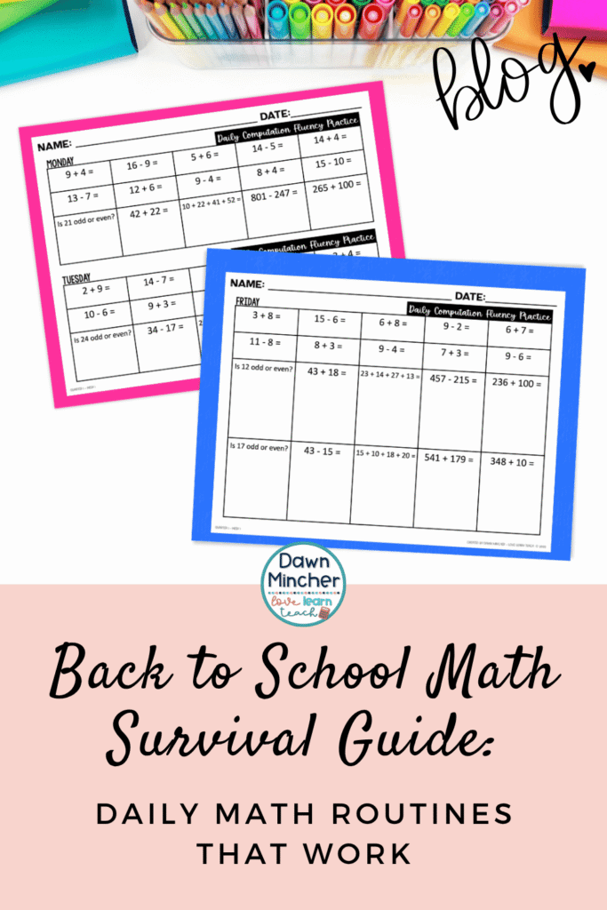 Planning your daily math routines now can save you time and reduce stress all year long. Save this post to your favorite math Pinterest board so you'll have these ideas ready as you prepare your math block and establish successful classroom routines.