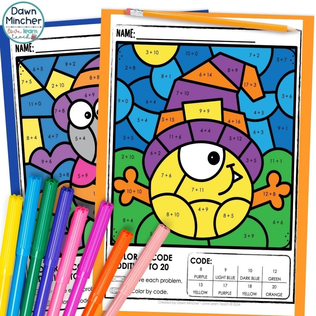My October color by code activity gives your students a different way to practice addition and subtraction. Your students solve each problem and then color the picture using the color that matches their answer.