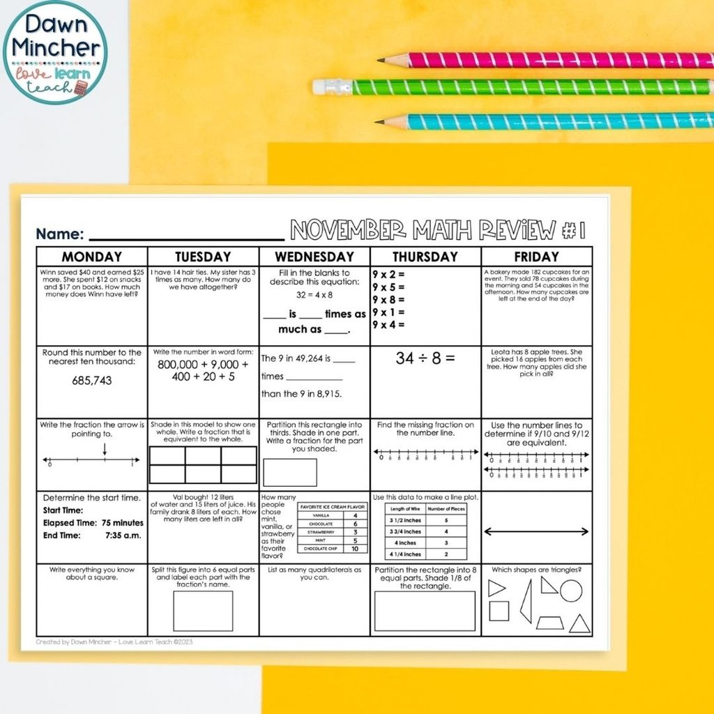 My 4th Grade November Math Spiral Review includes four weeks of practice.